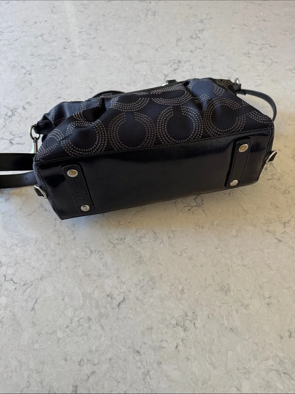 COACH Ashley Op Dot Black Signature Canvas Shoulder Satchel with Leather Trim